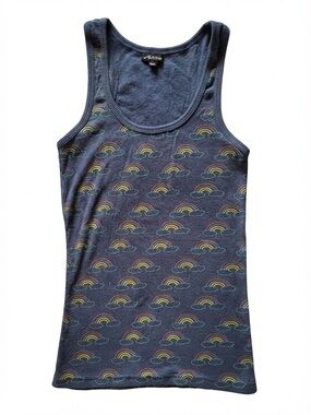 Ardene Rainbow Printed Navy Blue Ribbed Racerback Tank Top M